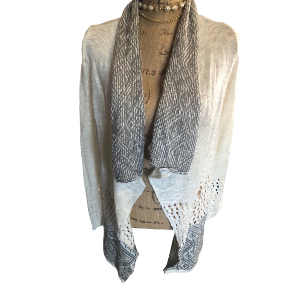 P.O.O.F! Women's Cardigan Sweater, Size L White Gray